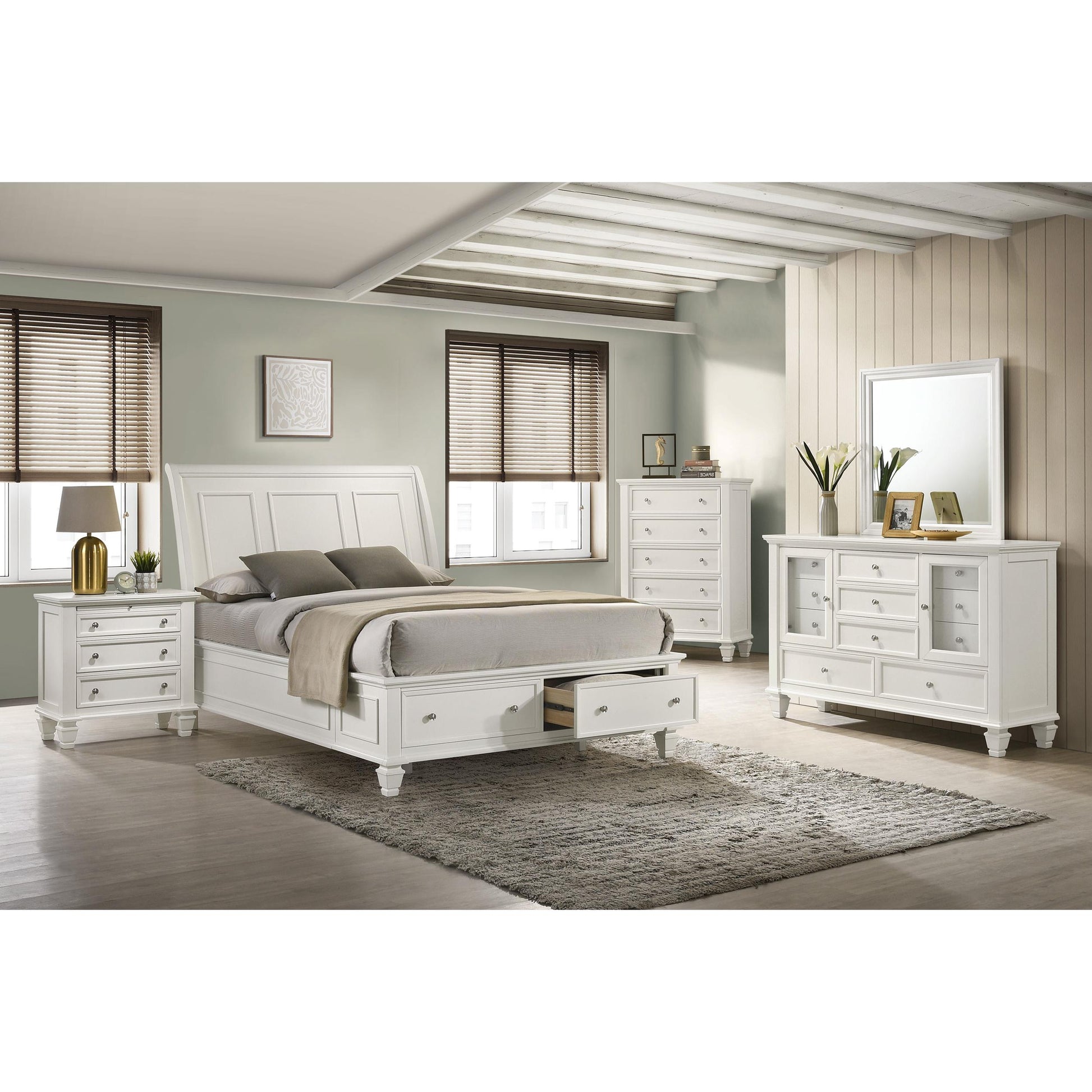 Coaster Furniture Sandy Beach 201309KE Wood Eastern King Storage Panel Bed - Cream White IMAGE 7