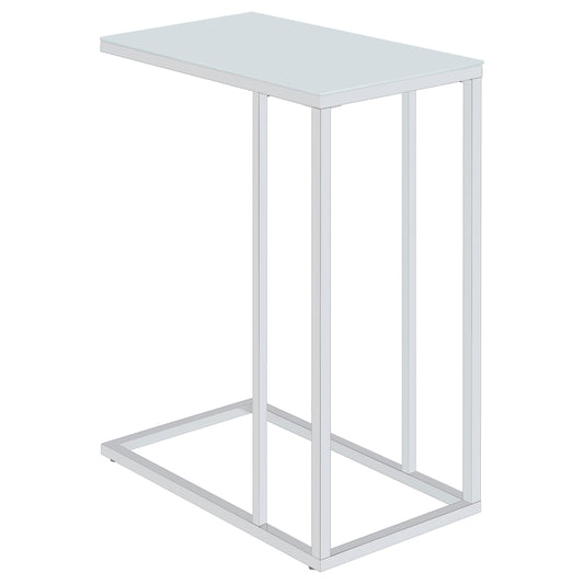 Coaster Furniture Stella 900250 White Glass Top C-Shaped Sofa Side Table - Chrome IMAGE 1
