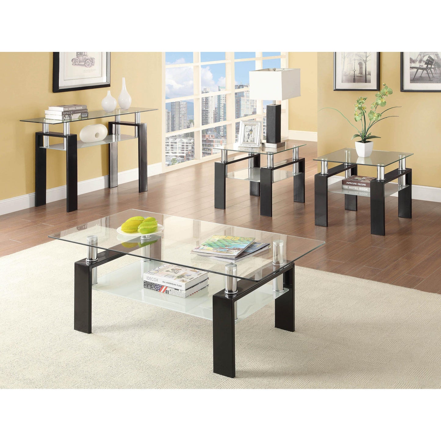 Coaster Furniture Dyer 702287 1-shelf Square Glass Top Side End Table - Black IMAGE 3