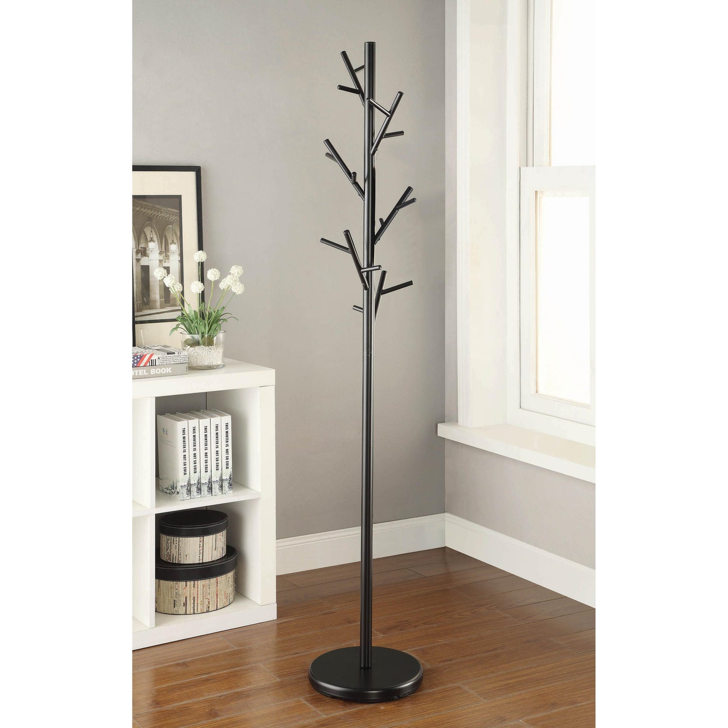 Coaster Furniture Clover 900897 18 Hook Freestanding Metal Coat Rack Hat Hanger - Black IMAGE 2