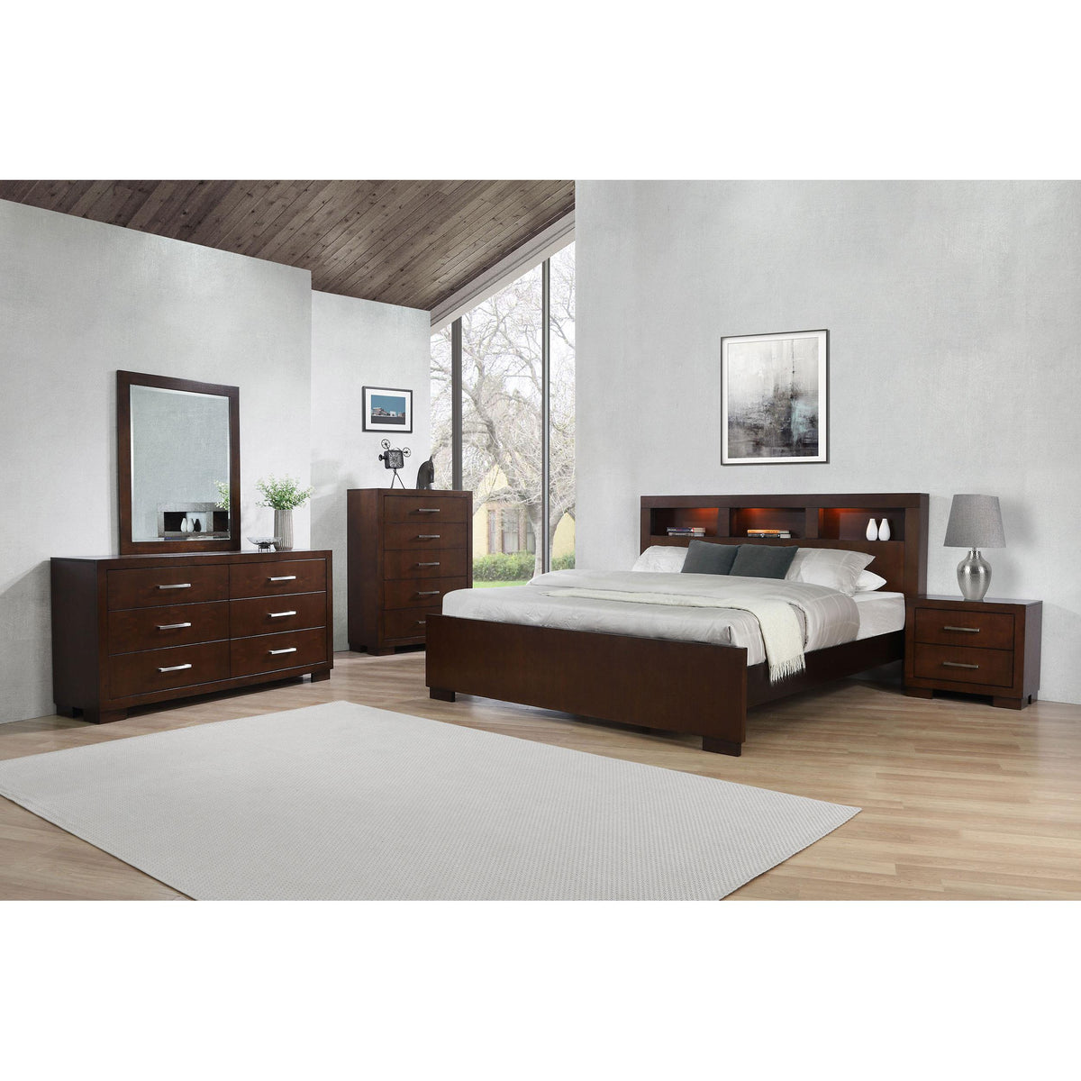 Coaster Furniture Jessica 200719KE Eastern King LED Storage Bookcase Bed - Cappuccino IMAGE 7