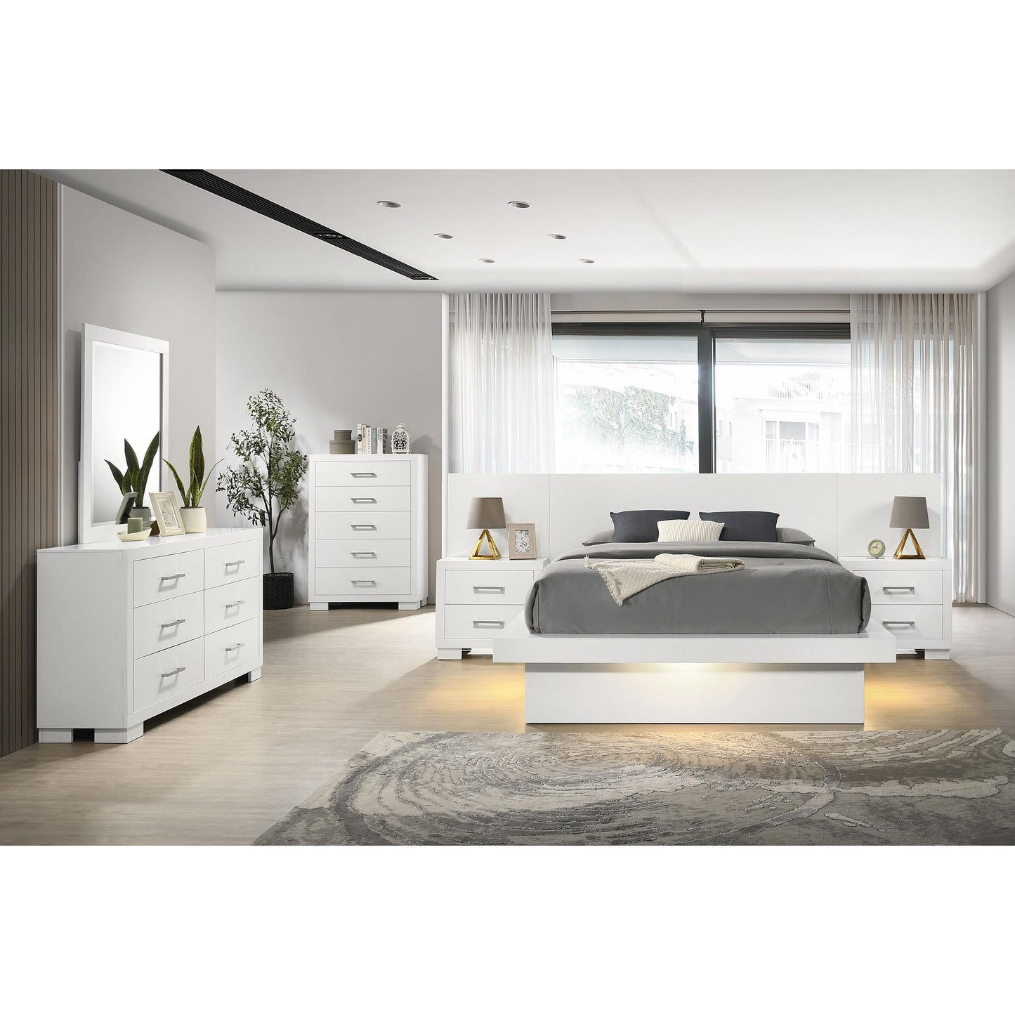 Coaster Furniture Jessica 202990KE Wood Eastern King LED Panel Bed - Snow White IMAGE 5