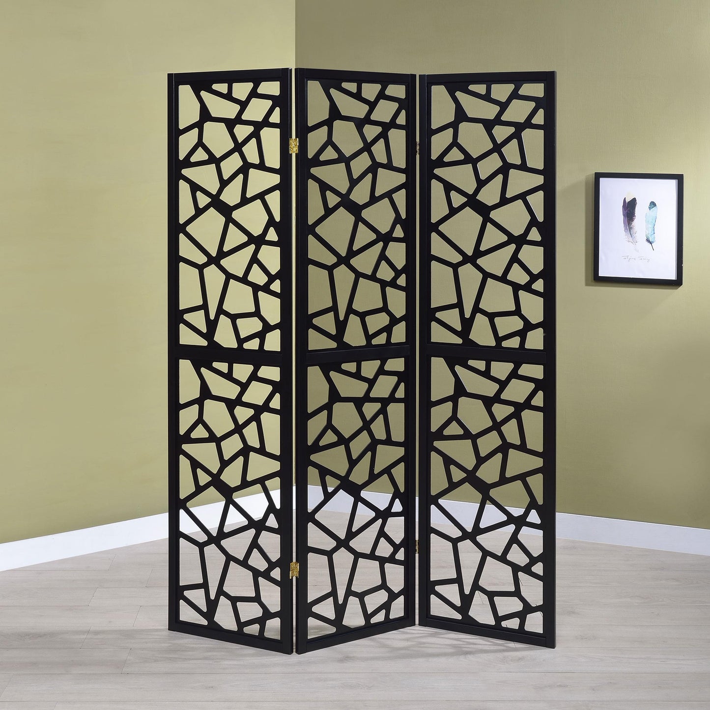 Coaster Furniture Nailan 900092 3-Panel Room Divider Folding Screen - Black Open Mosaic IMAGE 4