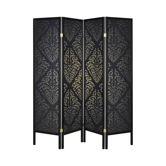 Coaster Furniture Haidera 901632 4-Panel Room Divider Folding Screen - Black Damask IMAGE 1