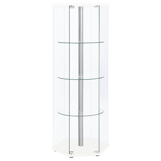 Coaster Furniture Zahavah 950001 4-shelf Hexagonal Clear Glass Curio Cabinet - White IMAGE 1
