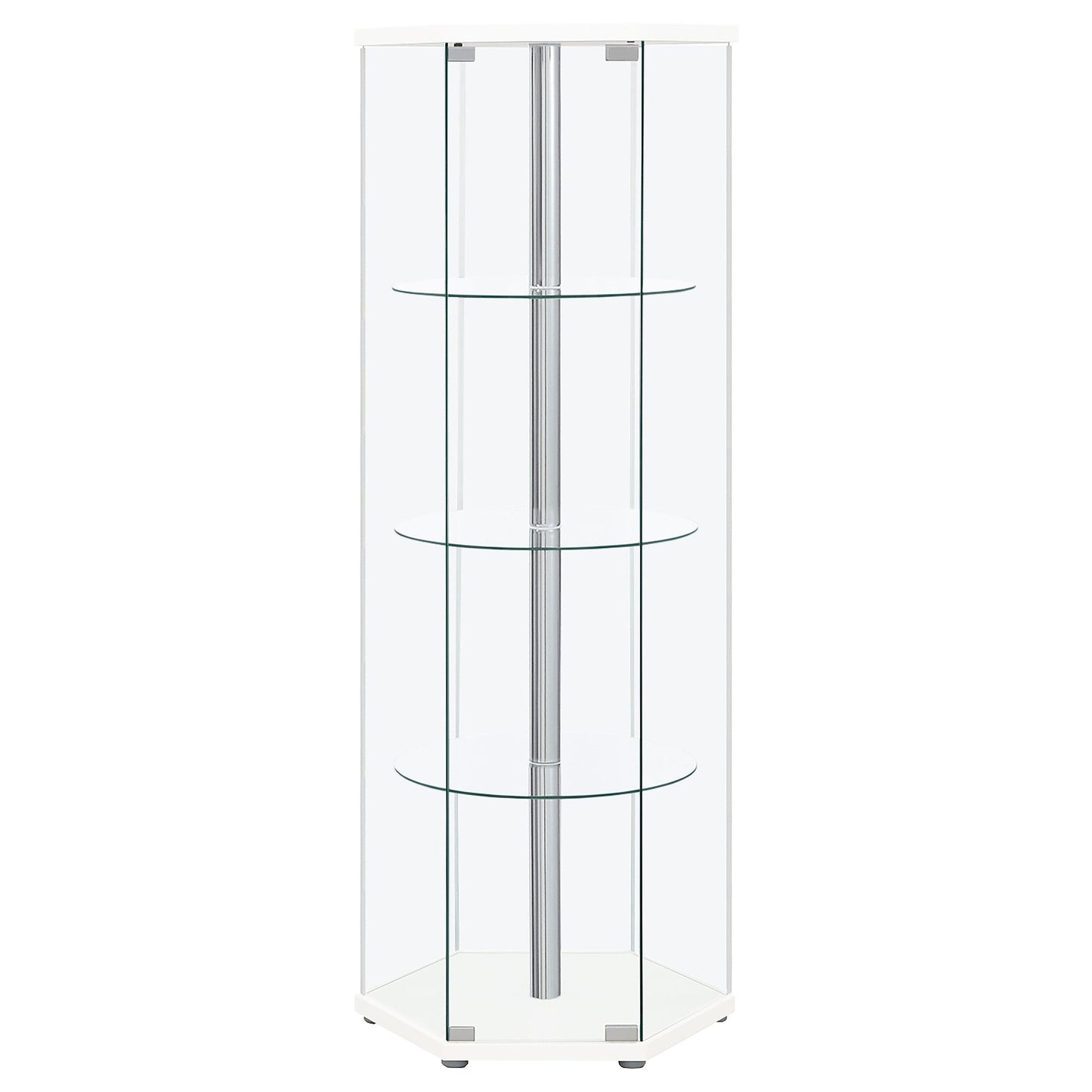 Coaster Furniture Zahavah 950001 4-shelf Hexagonal Clear Glass Curio Cabinet - White IMAGE 2