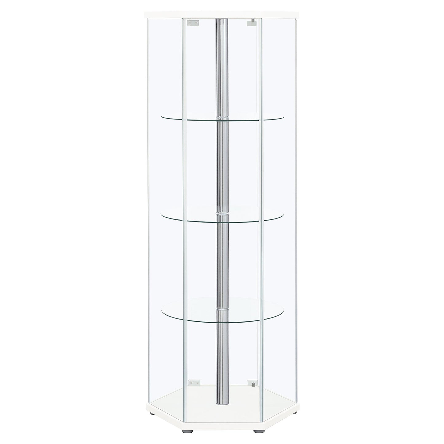 Coaster Furniture Zahavah 950001 4-shelf Hexagonal Clear Glass Curio Cabinet - White IMAGE 5