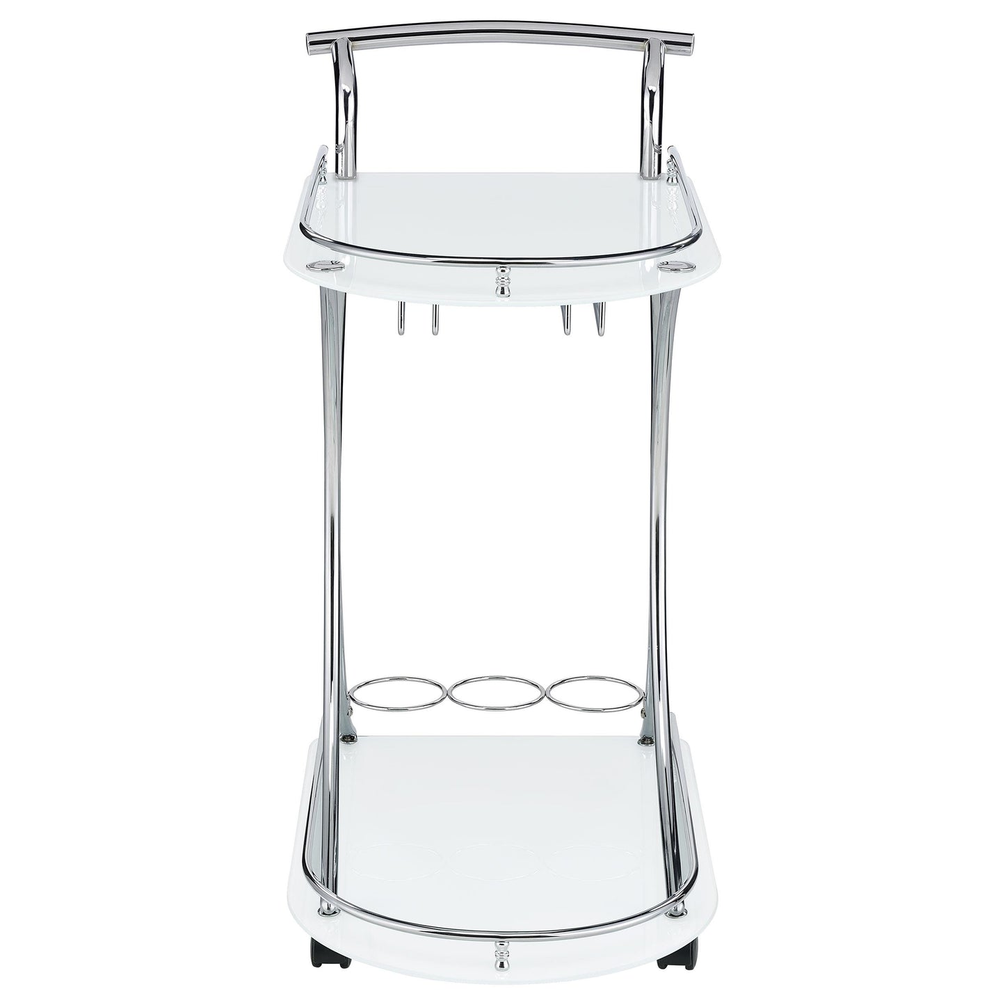 Coaster Furniture Elfman 910002 2-tier Glass Shelf Metal Bar Cart - White and Chrome IMAGE 2
