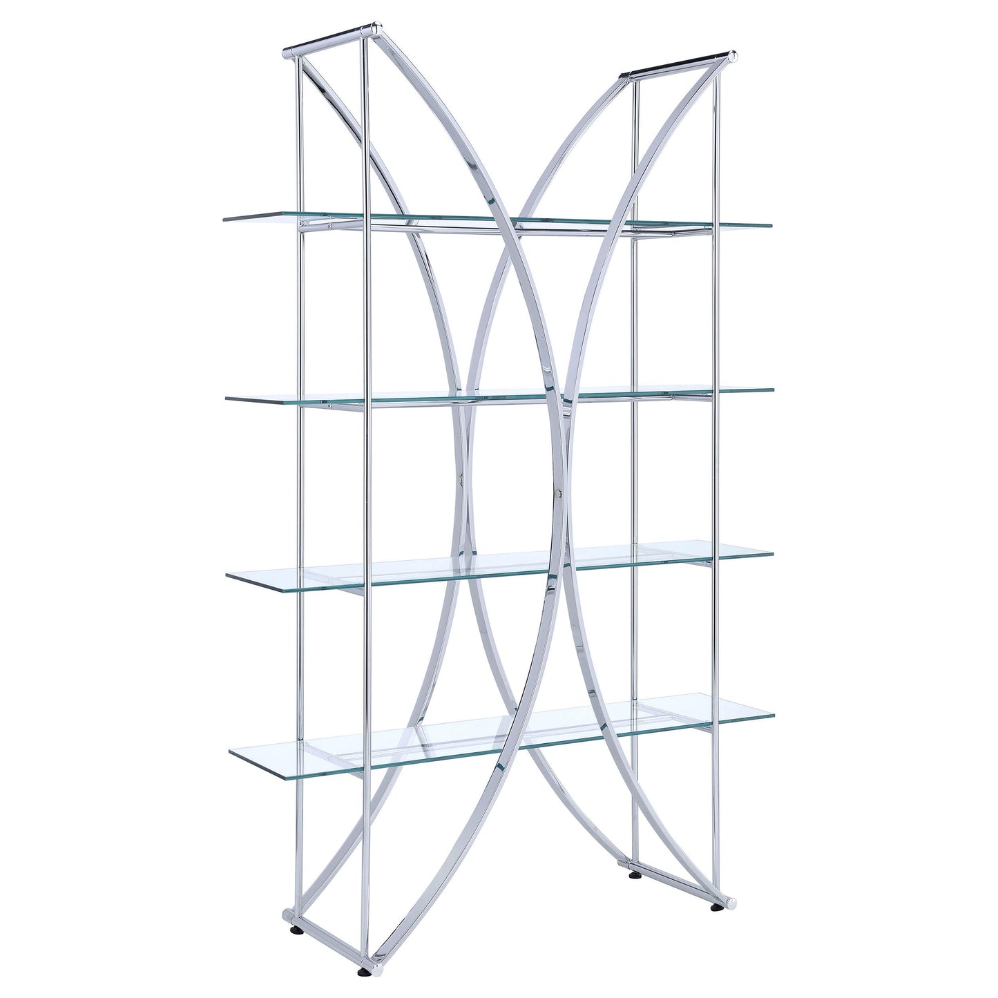 Coaster Furniture Larson 910050 73-inch 4-shelf Glass Bookshelf - Chrome IMAGE 1