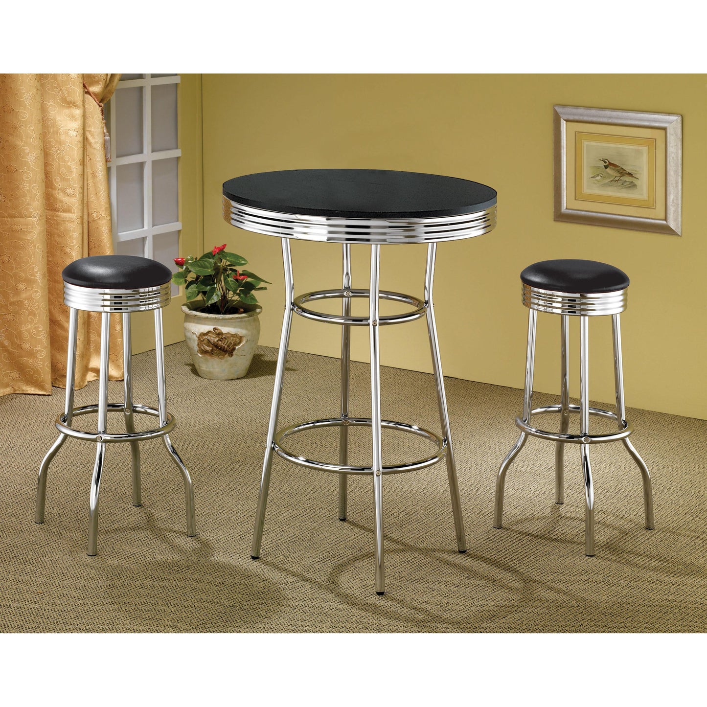 Coaster Furniture Retro 2408 Upholstered Metal Swivel Bar Stool - Black (Set of 2) IMAGE 3