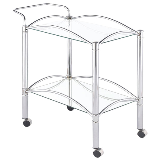 Coaster Furniture Shadix 910077 2-tier Rectangular Glass Shelf Metal Bar Cart - Chrome IMAGE 1