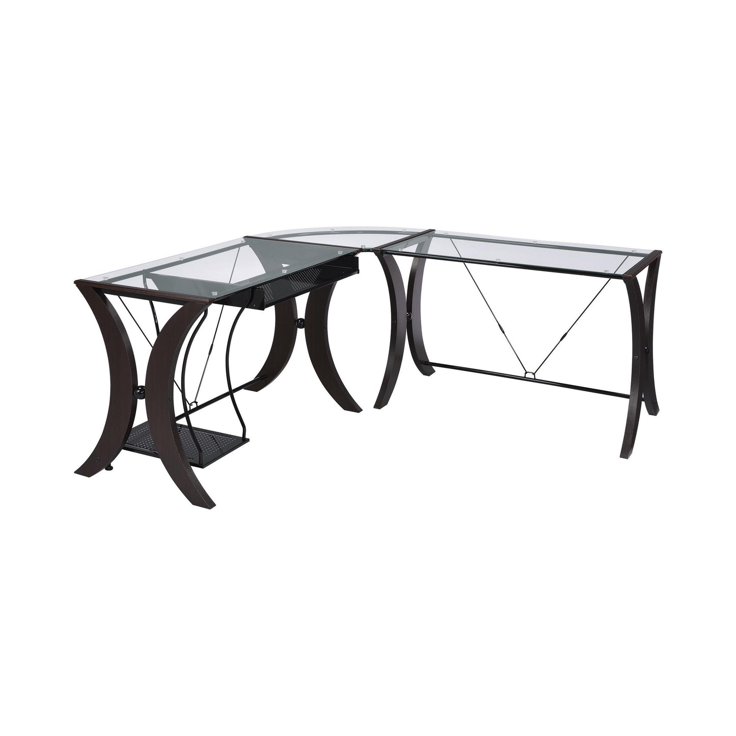 Coaster Furniture Monterey 800446 67-inch Glass Top L-Shape Computer Desk - Cappuccino IMAGE 1