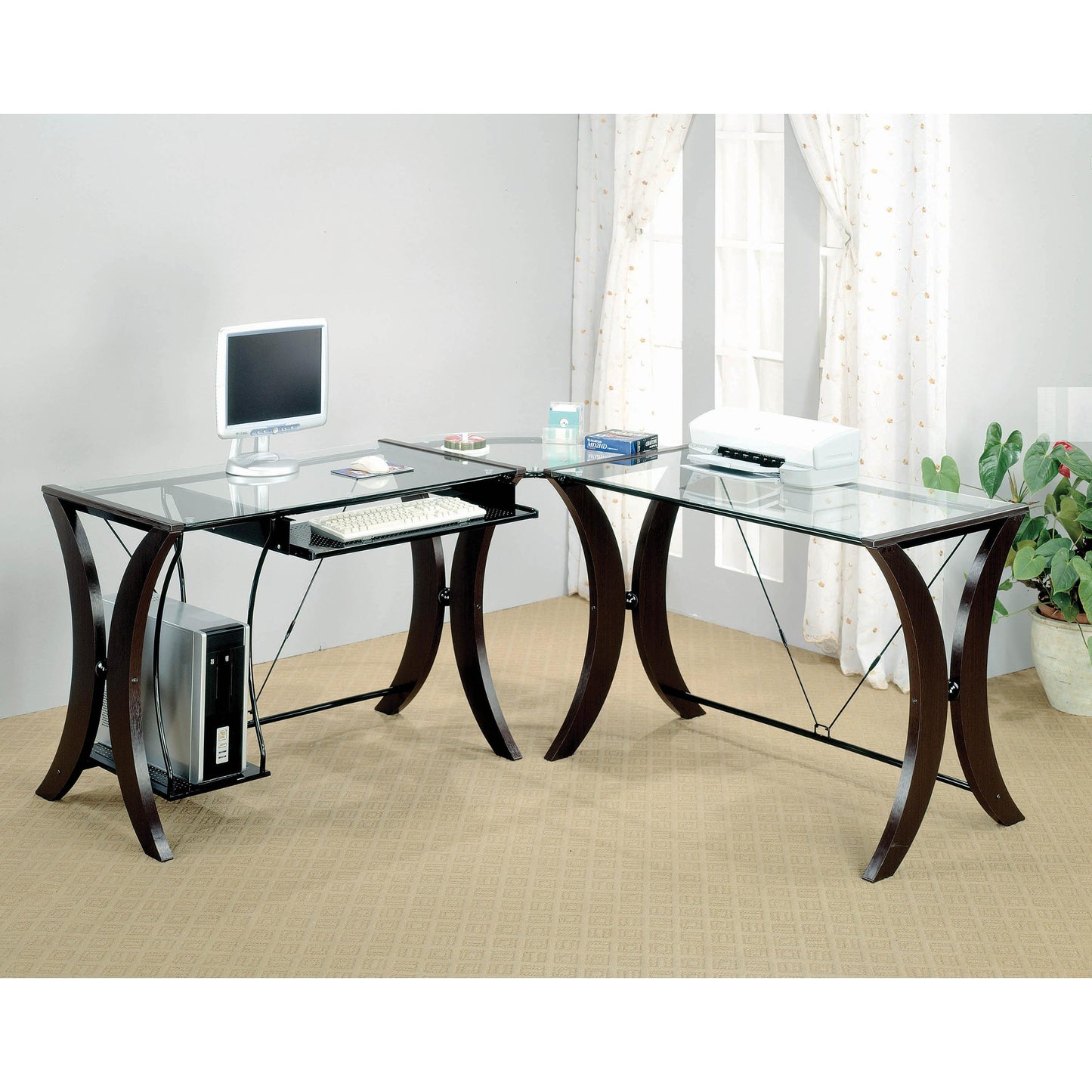 Coaster Furniture Monterey 800446 67-inch Glass Top L-Shape Computer Desk - Cappuccino IMAGE 2