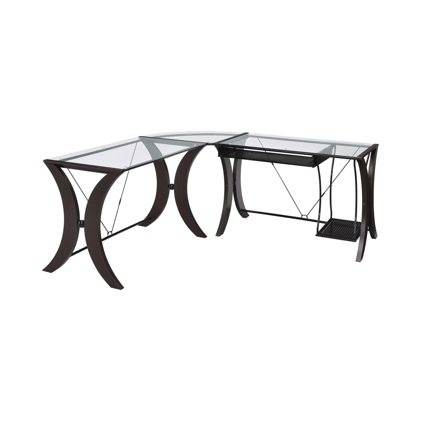 Coaster Furniture Monterey 800446 67-inch Glass Top L-Shape Computer Desk - Cappuccino IMAGE 3