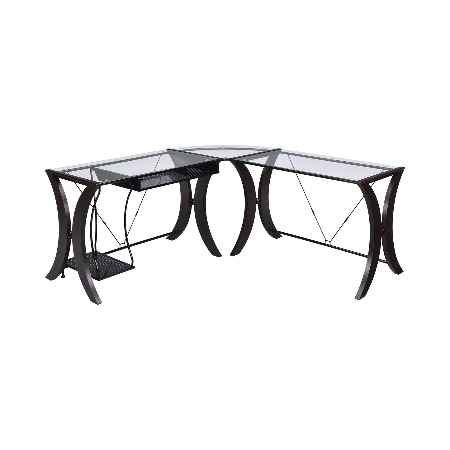 Coaster Furniture Monterey 800446 67-inch Glass Top L-Shape Computer Desk - Cappuccino IMAGE 4