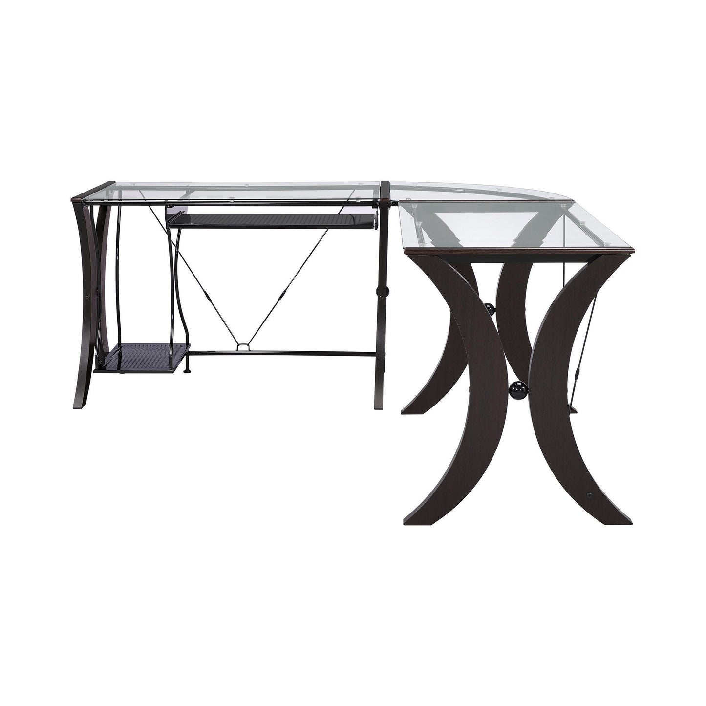 Coaster Furniture Monterey 800446 67-inch Glass Top L-Shape Computer Desk - Cappuccino IMAGE 5