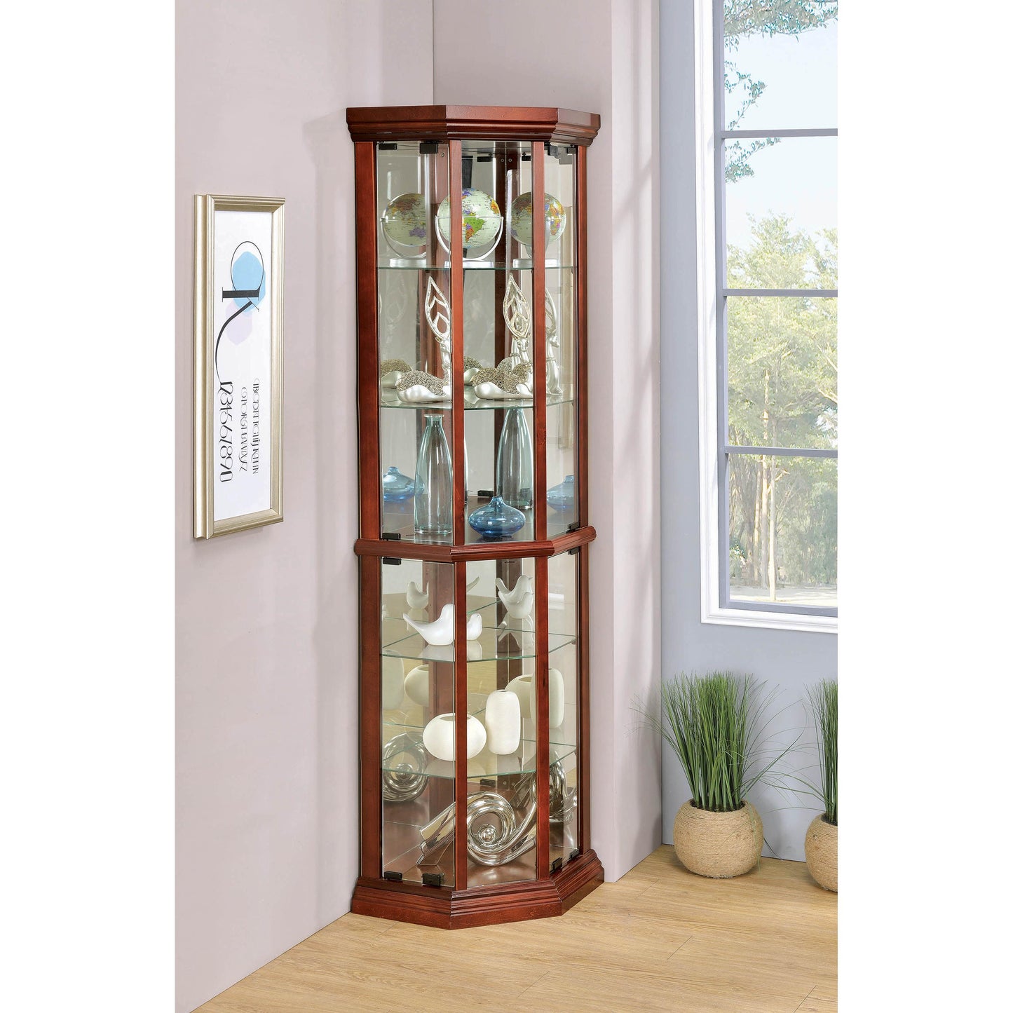 Coaster Furniture Appledale 3393 6-shelf Corner Curio Display Cabinet - Medium Brown IMAGE 2
