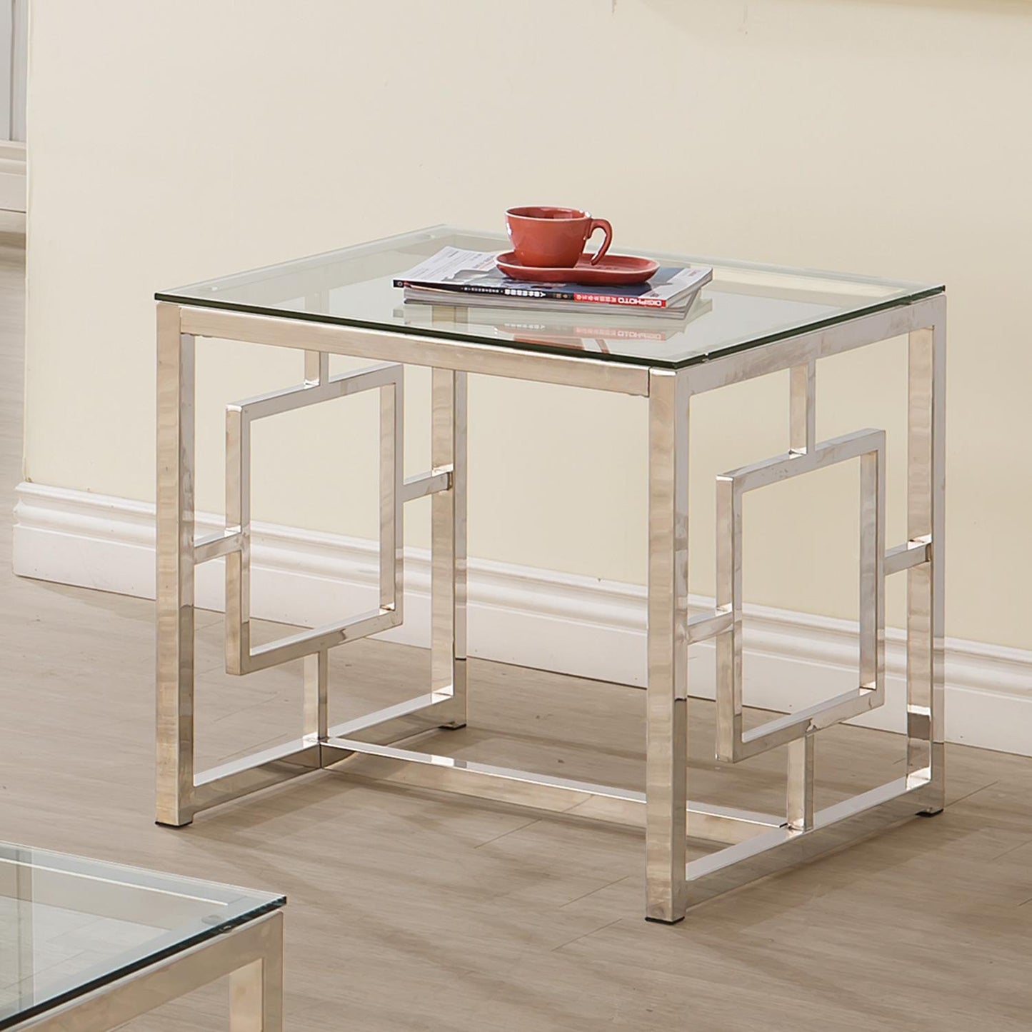 Coaster Furniture Merced 703737 Square Glass Top Side End Table - Nickel IMAGE 2