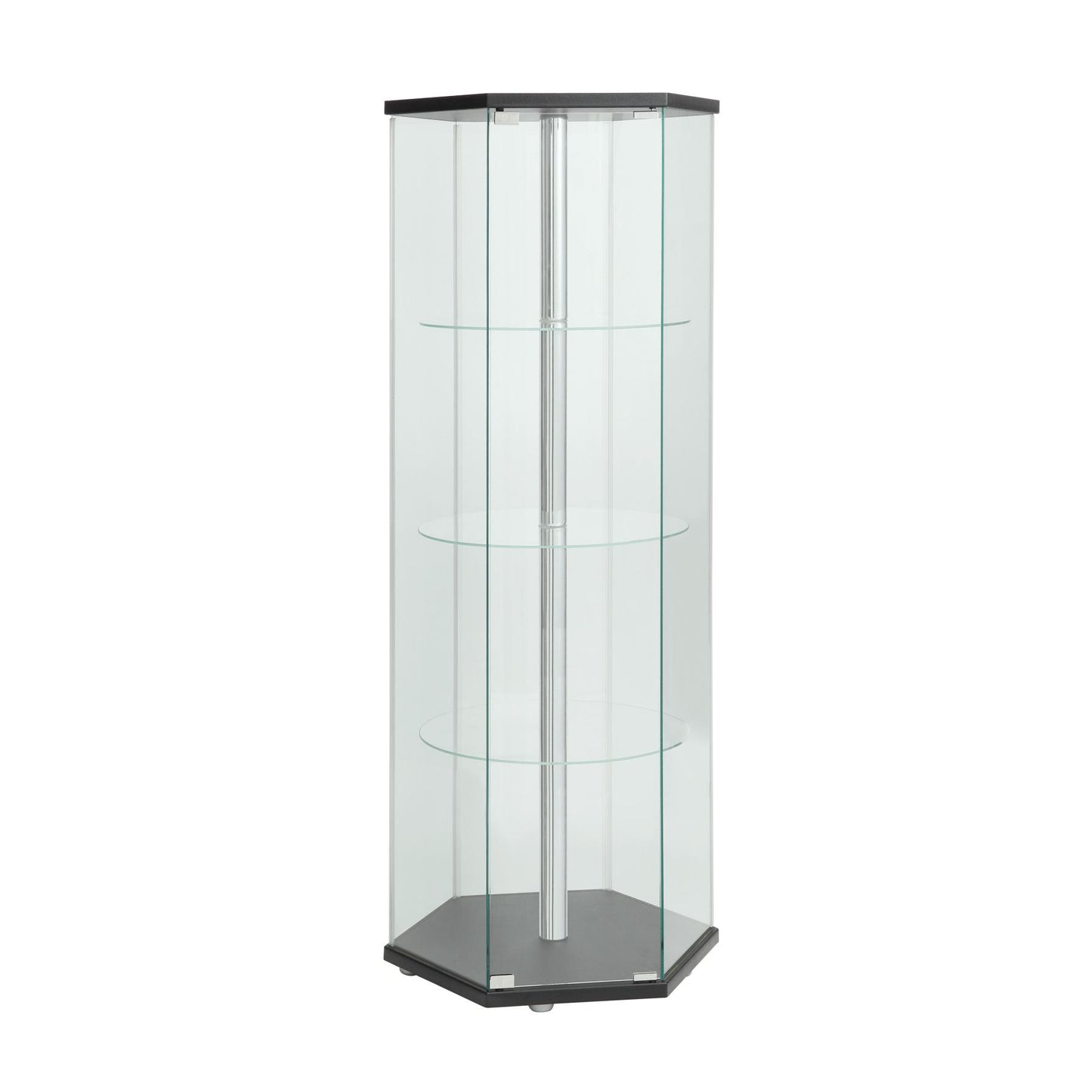Coaster Furniture Zahavah 950276 4-shelf Hexagonal Clear Glass Curio Cabinet - Black IMAGE 1