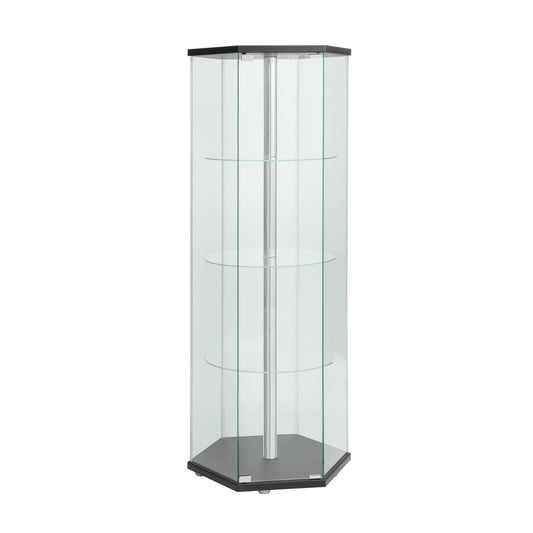 Coaster Furniture Zahavah 950276 4-shelf Hexagonal Clear Glass Curio Cabinet - Black IMAGE 1