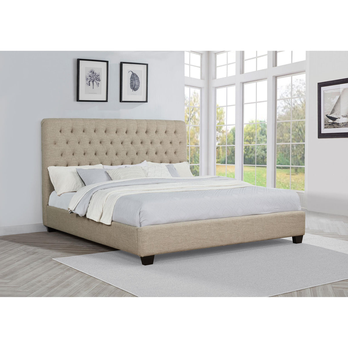 Coaster Furniture Chloe 300007KE Upholstered Eastern King Panel Bed - Oatmeal IMAGE 4