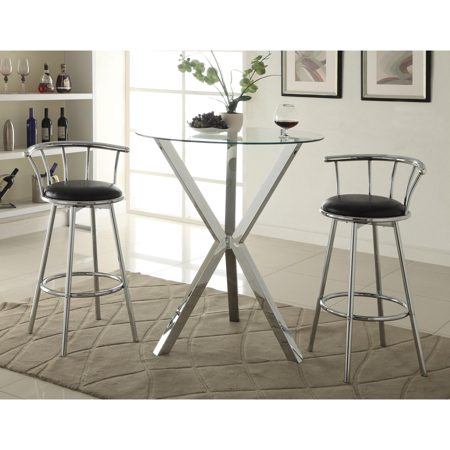 Coaster Furniture Denali 100186 Round 35-inch Glass Top Bistro Bar Table - Chrome IMAGE 3