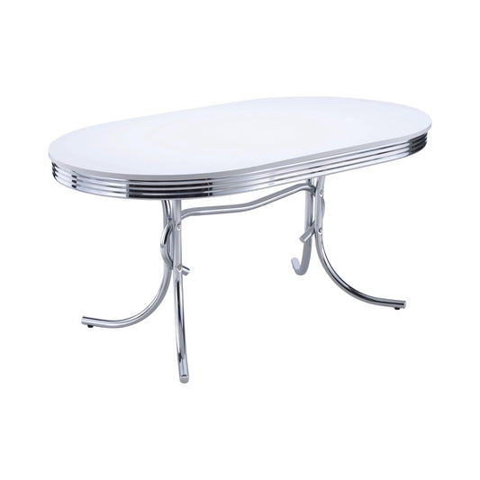 Coaster Furniture Retro 2065 Oval 60-inch Wood Top Dining Table - White and Chrome IMAGE 1
