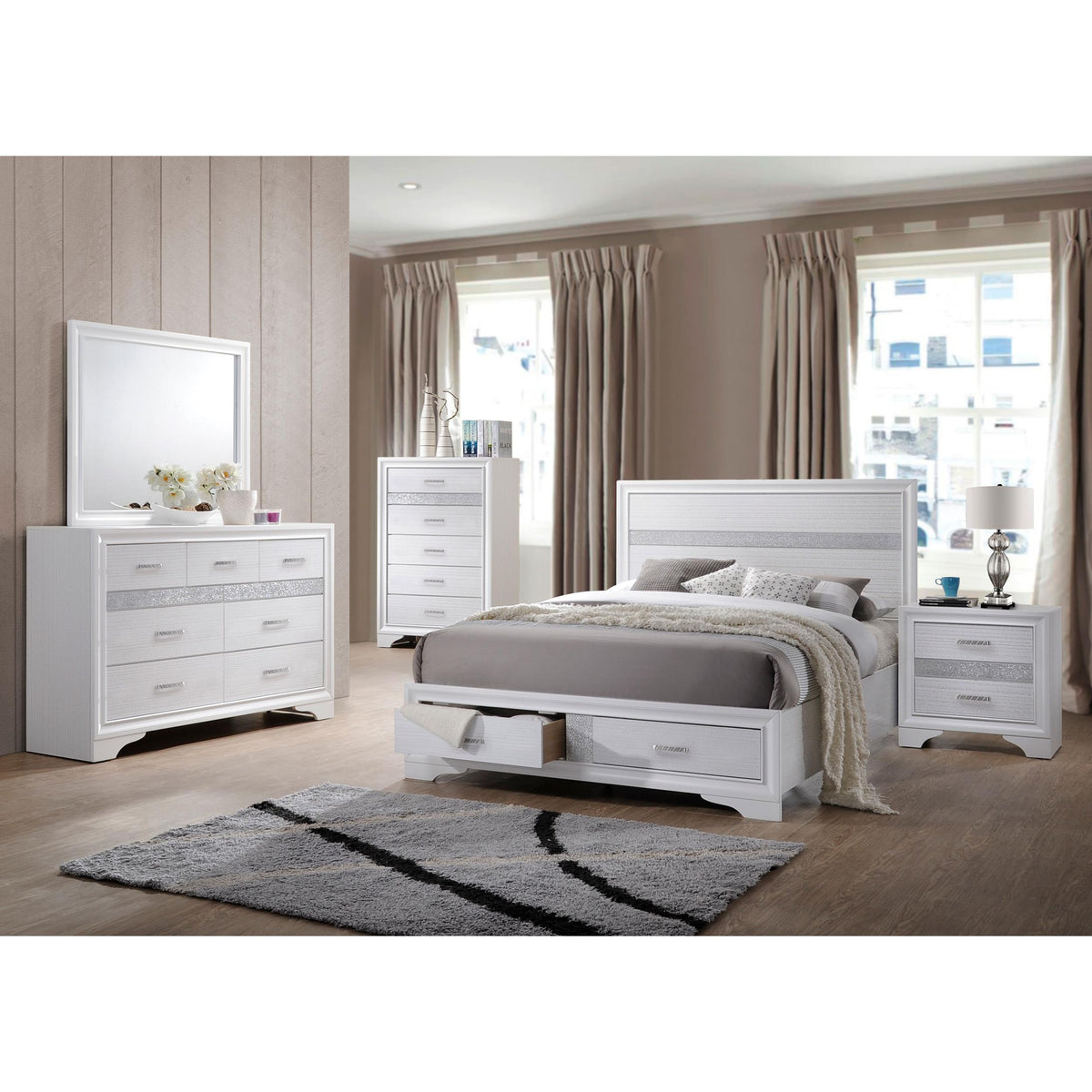 Coaster Furniture Miranda 205111KE 51-inch Wood Eastern King Storage Panel Bed - White IMAGE 7