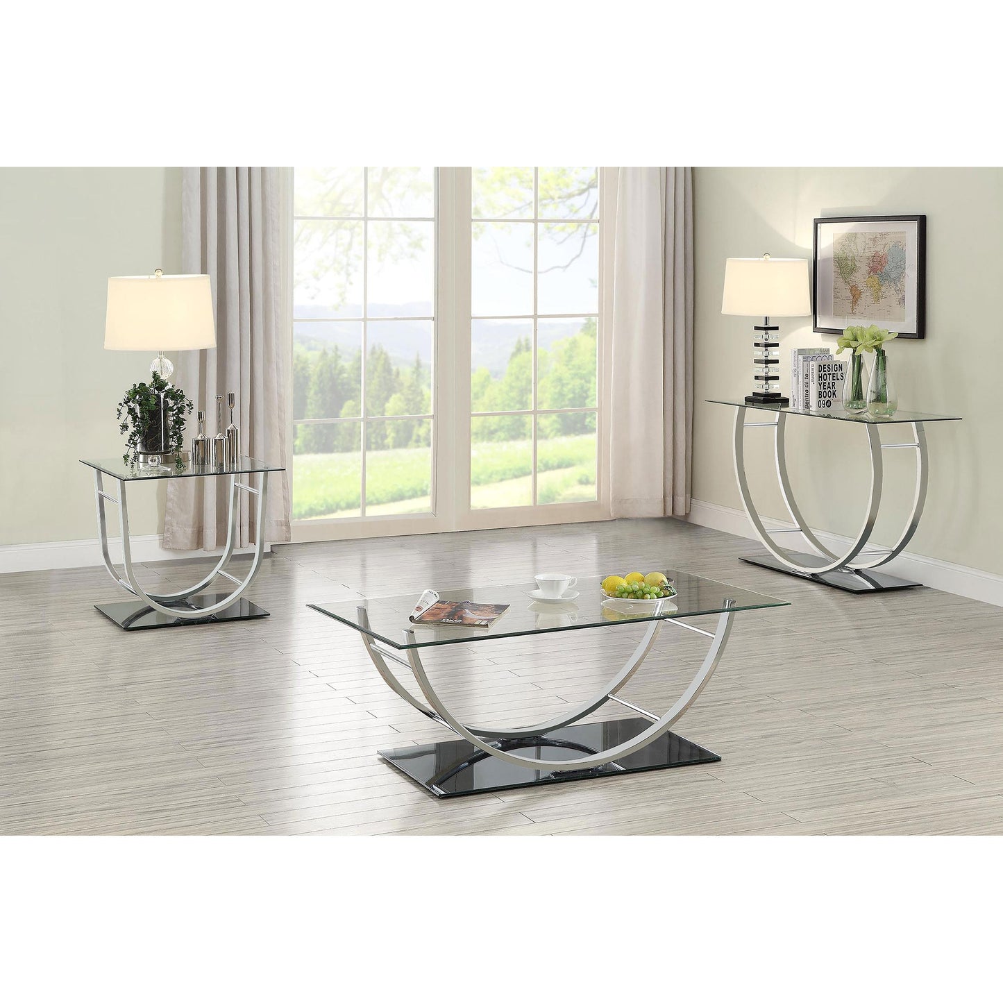 Coaster Furniture Danville 704987 Square U-Shaped Glass Top Side End Table - Chrome IMAGE 6
