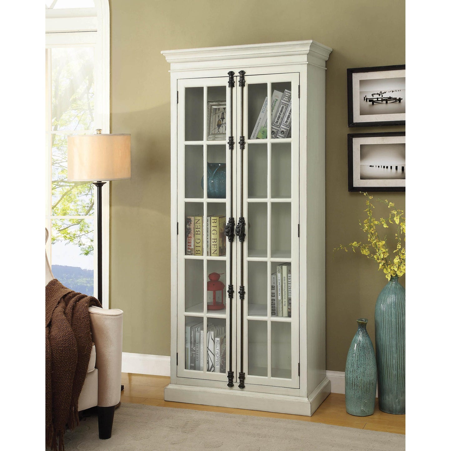 Coaster Furniture Toni 910187 2-door Wood Tall Storage Cabinet - Distressed White IMAGE 2