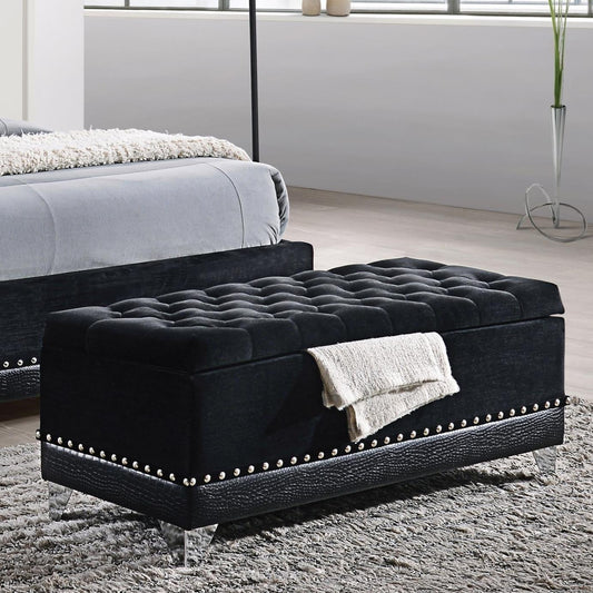 Coaster Furniture Barzini 300644 Velvet Upholstered Tufted Storage Bench - Black IMAGE 1