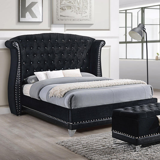 Coaster Furniture Barzini 300643Q Upholstered Queen Wingback Bed - Black IMAGE 1