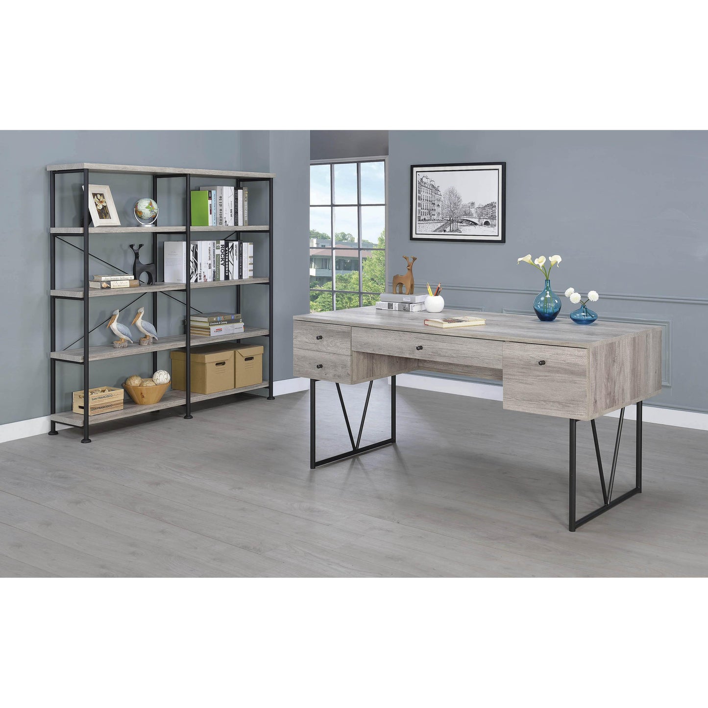 Coaster Furniture Analiese 801999 63-inch 4-Drawer Writing Desk - Grey Driftwood IMAGE 8