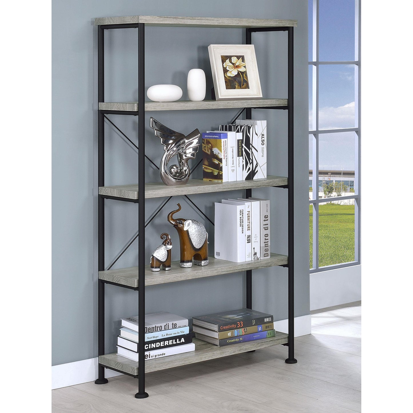 Coaster Furniture Analiese 801546 63-inch 4-shelf Bookshelf - Grey Driftwood IMAGE 7