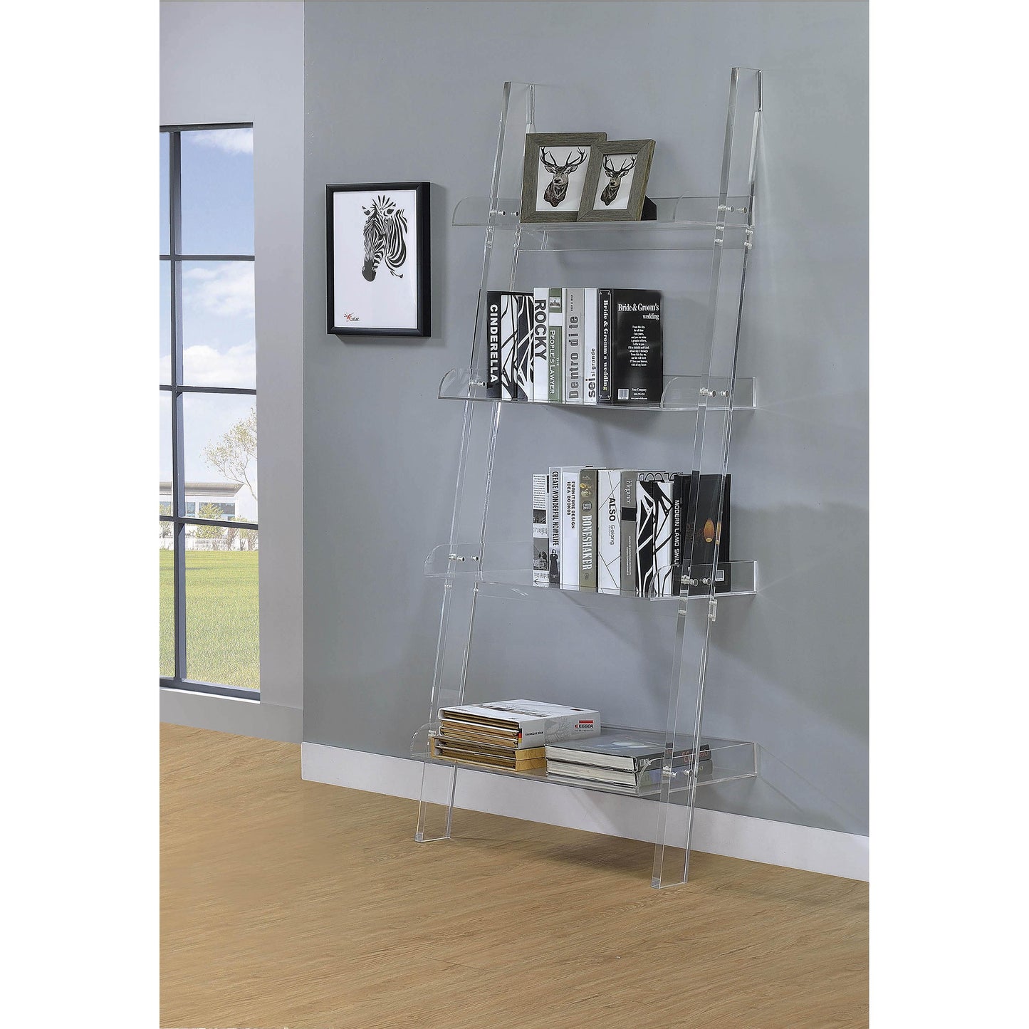 Coaster Furniture Amaturo 801553 72-inch 4-shelf Acrylic Ladder Bookshelf - Clear IMAGE 5