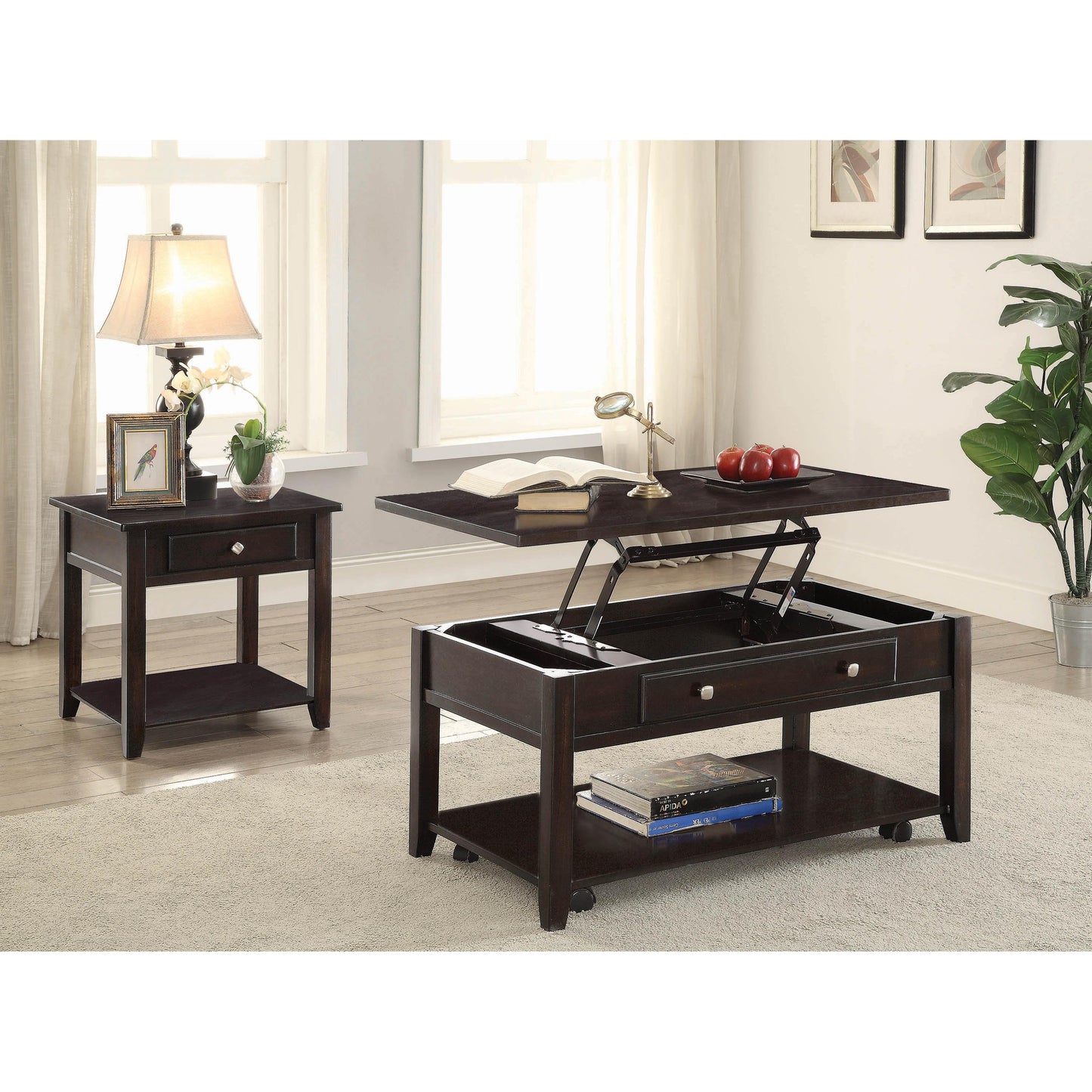 Coaster Furniture Bradford 721037 1-Drawer Square Wood End Table - Walnut IMAGE 2