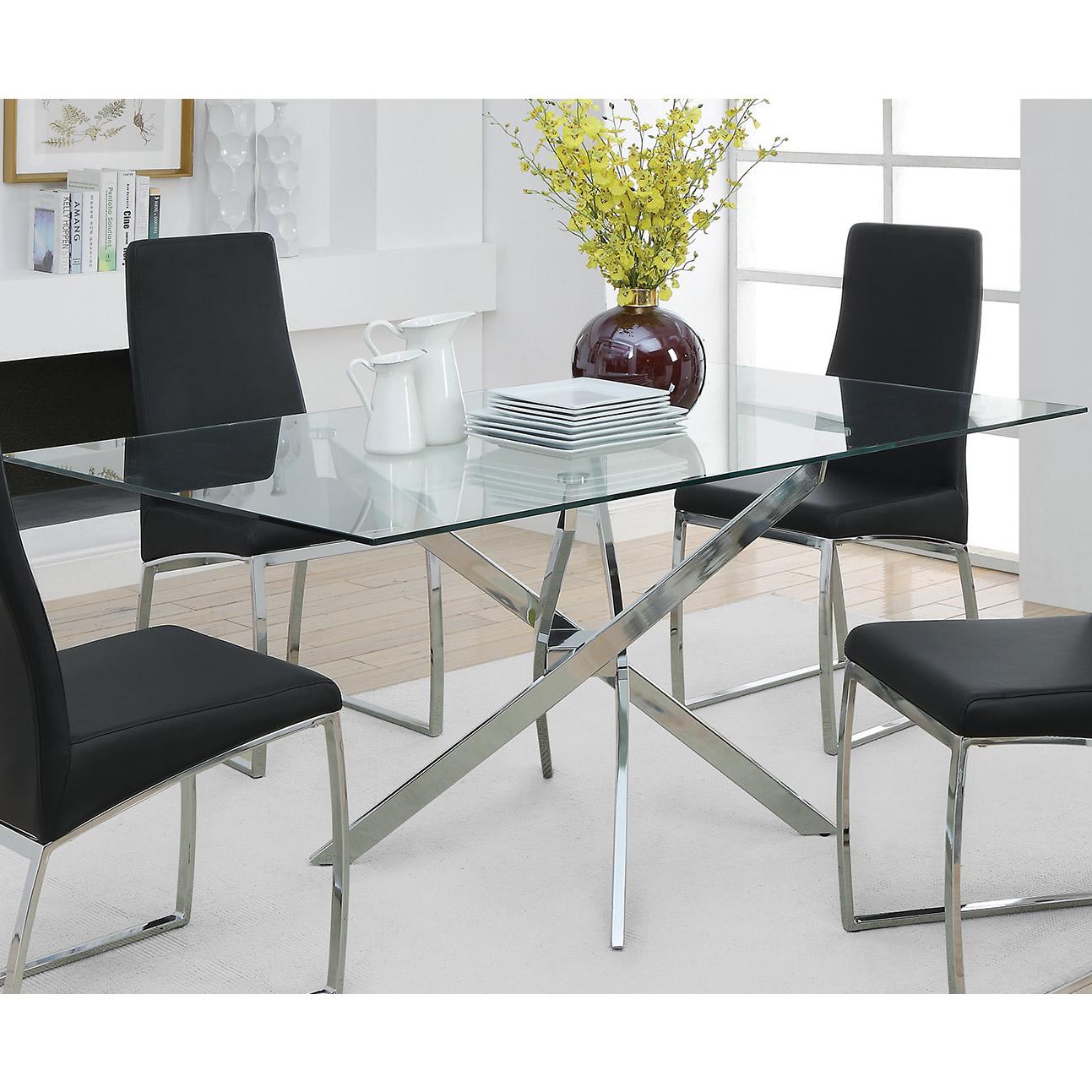 Coaster Furniture Carmelo 107931 Rectangular 66-inch Glass Top Dining Table - Chrome IMAGE 2