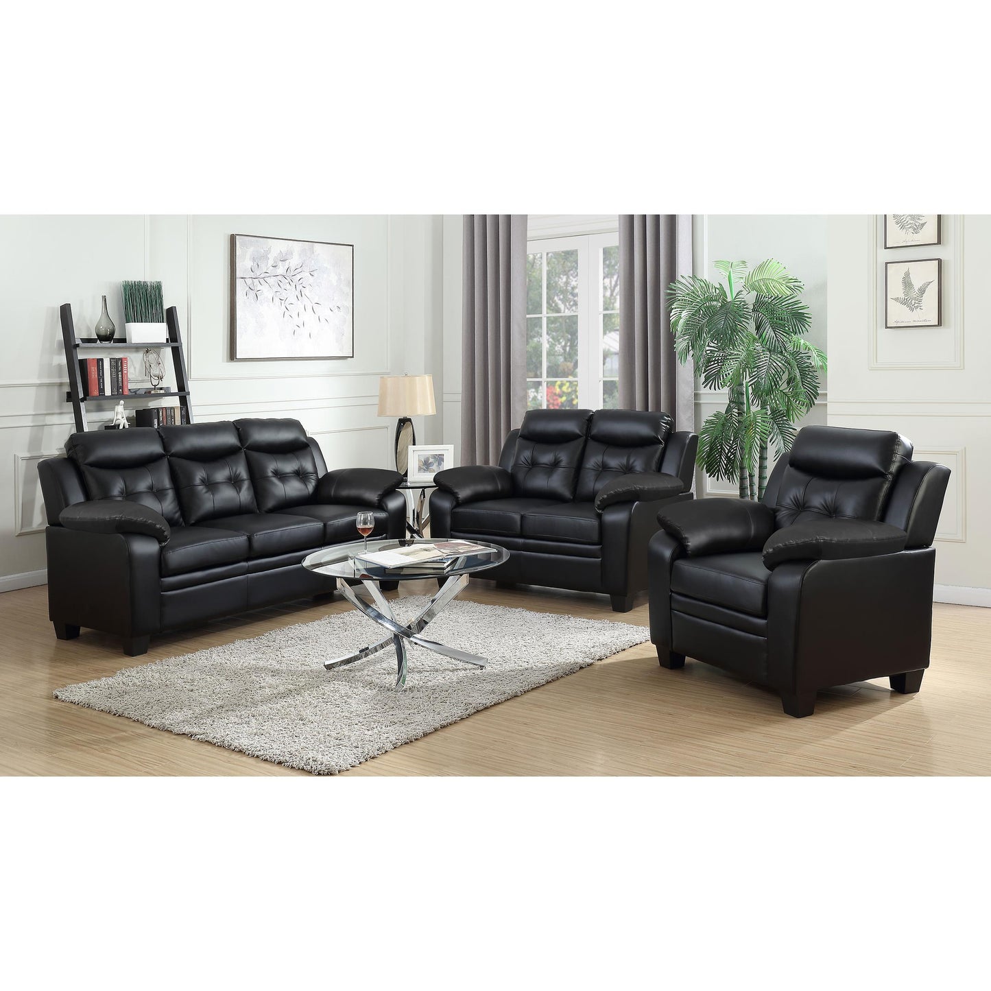 Coaster Furniture Finley 506552 Upholstered Padded Arm Tufted Loveseat - Black IMAGE 8