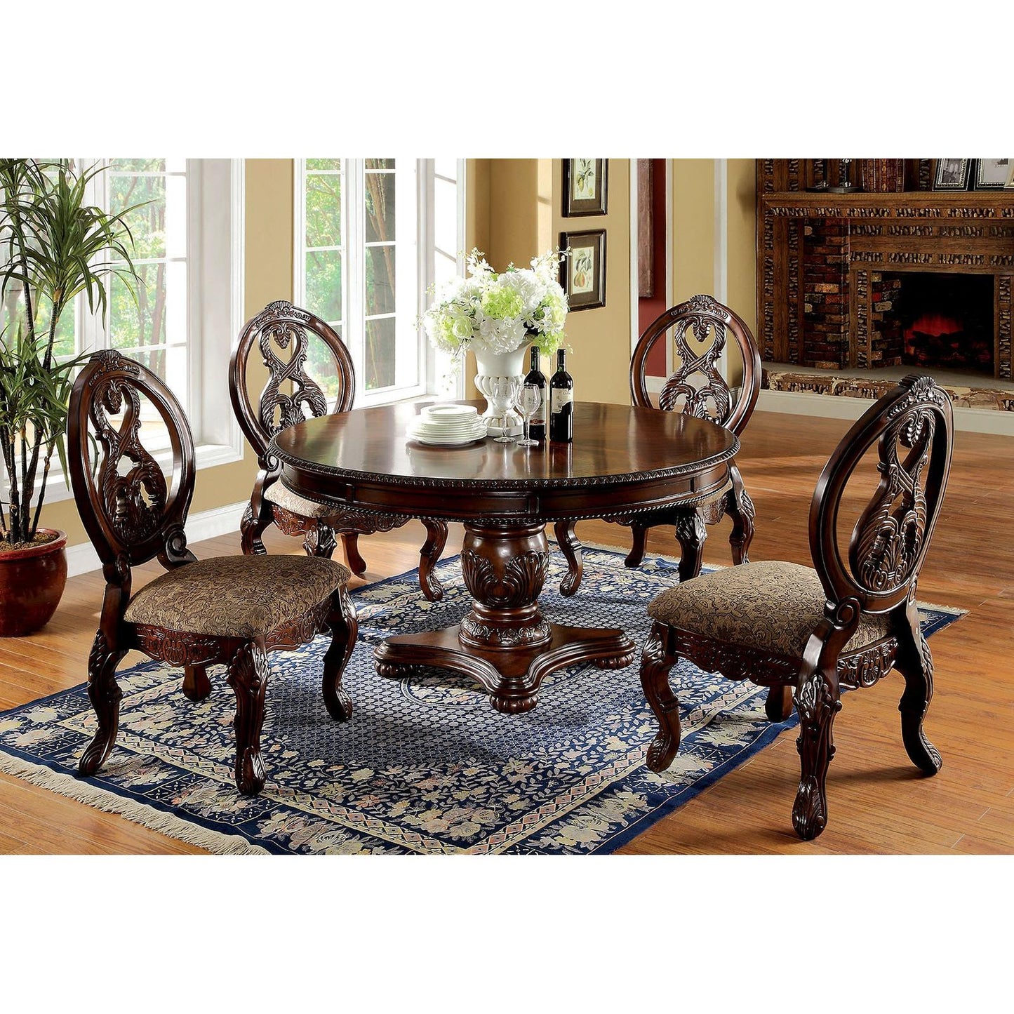 Furniture of America Round Tuscany I Dining Table with Pedestal Base CM3845CH-RT-TABLE IMAGE 2