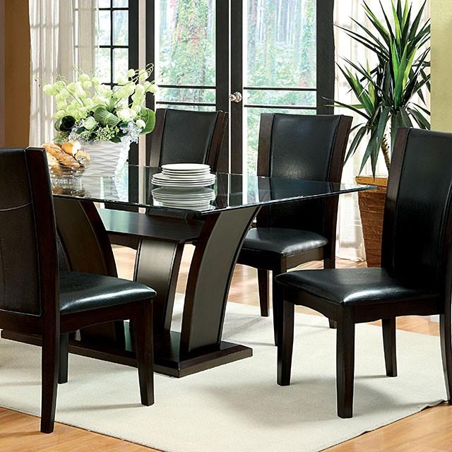 Furniture of America Manhattan Dining Table with Glass Top and Pedestal Base CM3710T-TABLE IMAGE 1