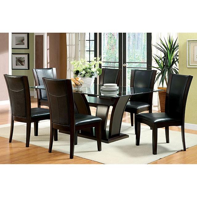 Furniture of America Manhattan Dining Table with Glass Top and Pedestal Base CM3710T-TABLE IMAGE 2