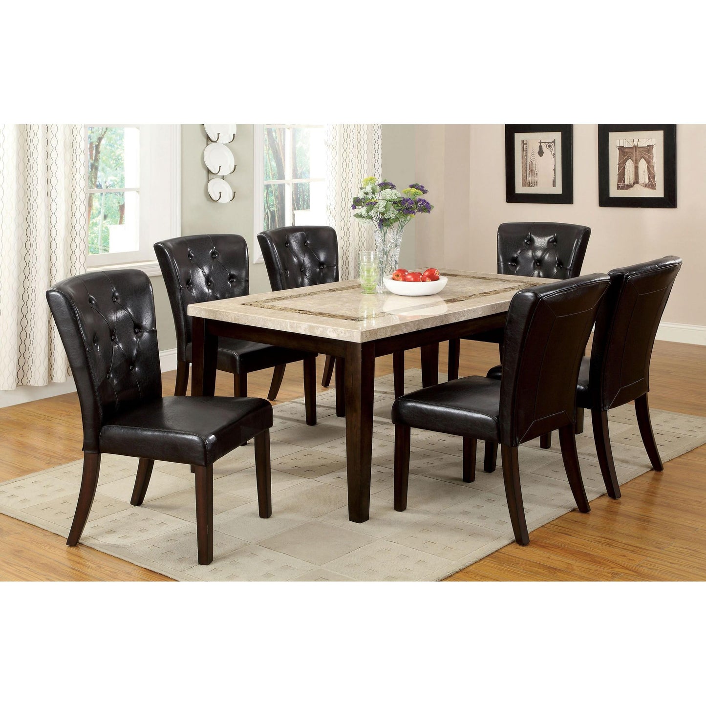 Furniture of America Lisbon I Dining Table with Marble Top CM3693T IMAGE 3