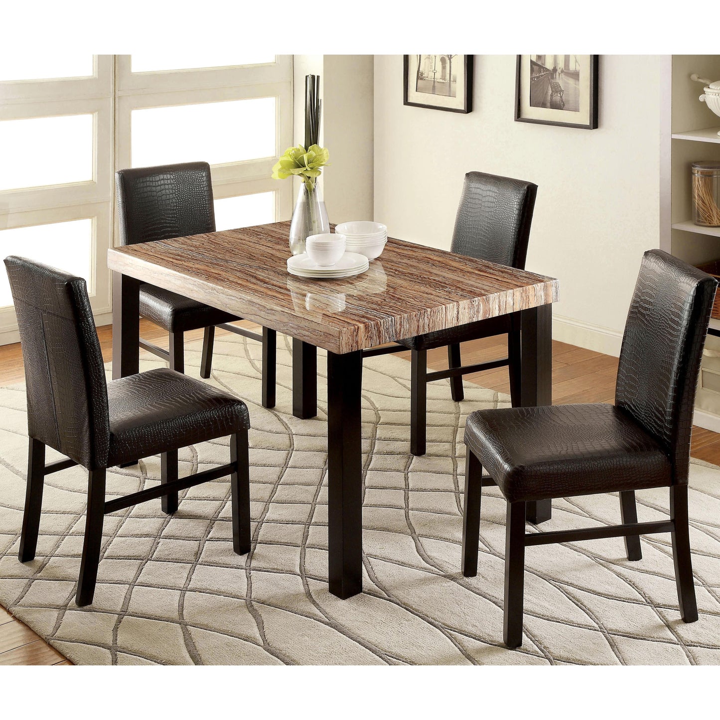 Furniture of America Rockham I Dining Table with Faux Marble Top CM3278T IMAGE 2