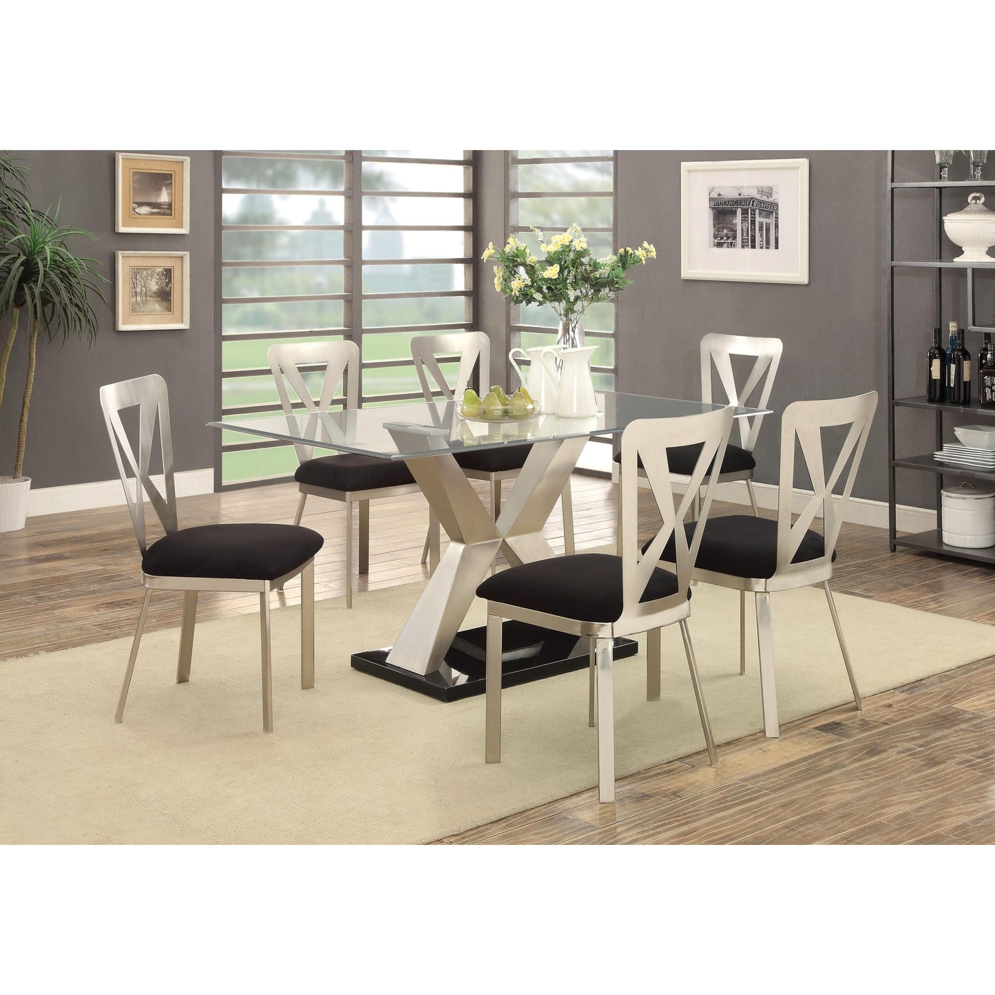 Furniture of America Kera Dining Table with Glass Top & Pedestal Base CM3725T-TABLE IMAGE 2