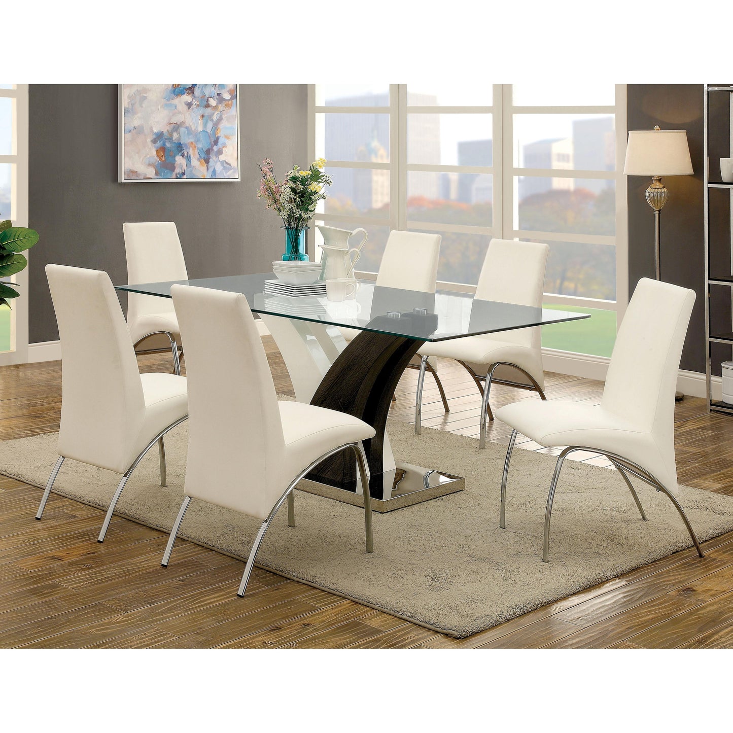 Furniture of America Svana Dining Table with Glass Top & Pedestal Base CM3382T-TABLE IMAGE 4