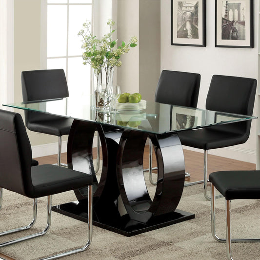 Furniture of America Square Lodia Dining Table with Glass Top and Pedestal Base CM3825BK-T-TABLE IMAGE 1
