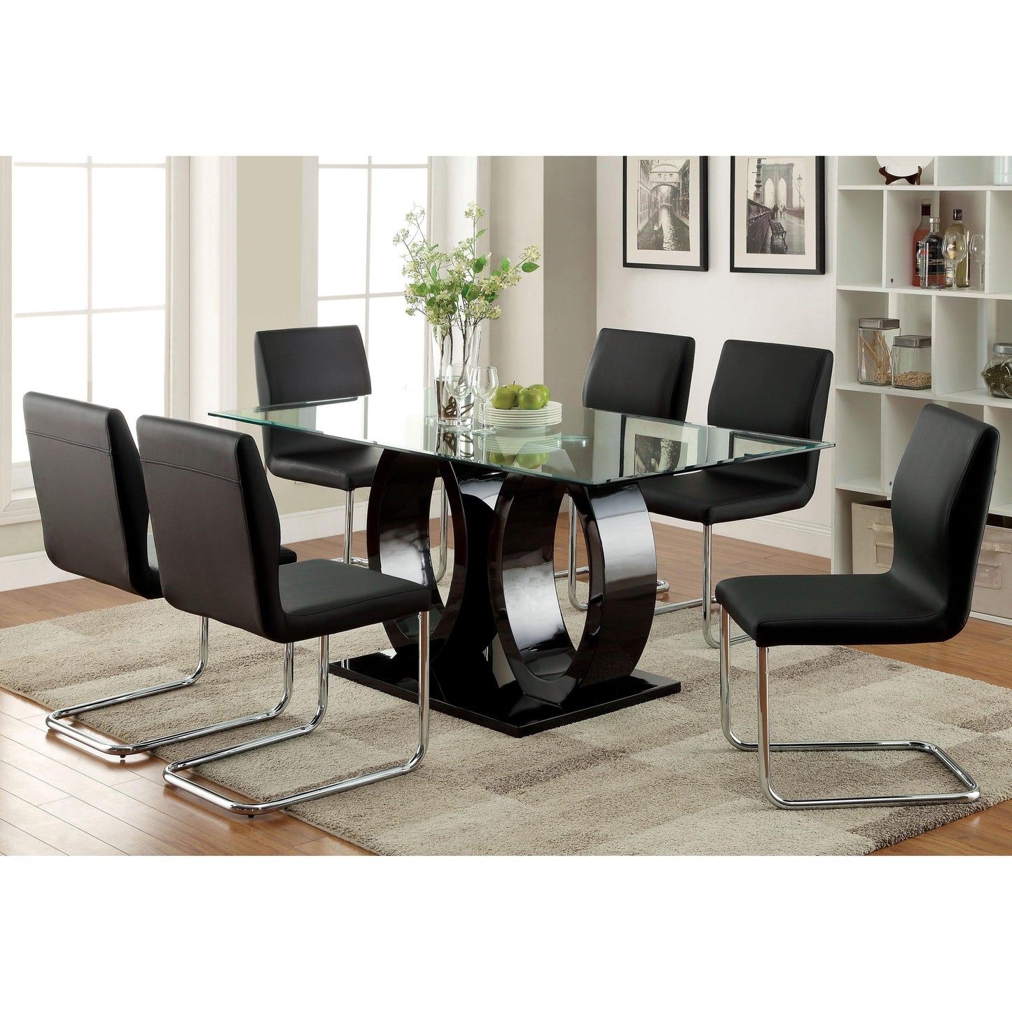 Furniture of America Square Lodia Dining Table with Glass Top and Pedestal Base CM3825BK-T-TABLE IMAGE 3