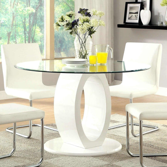 Furniture of America Round Lodia Dining Table with Glass Top and Pedestal Base CM3825WH-RT-TABLE IMAGE 1