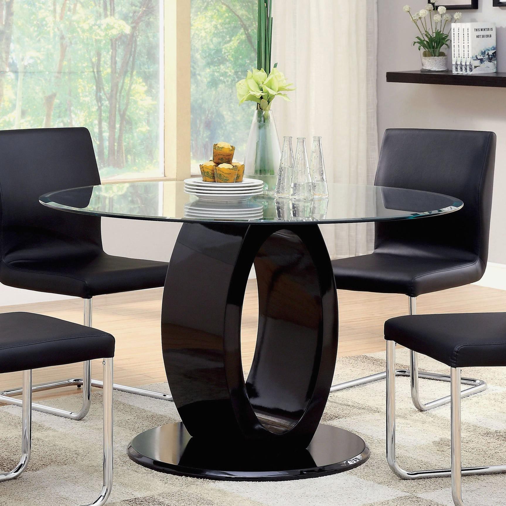 Furniture of America Round Lodia Dining Table with Glass Top and Pedestal Base CM3825BK-RT-TABLE IMAGE 1