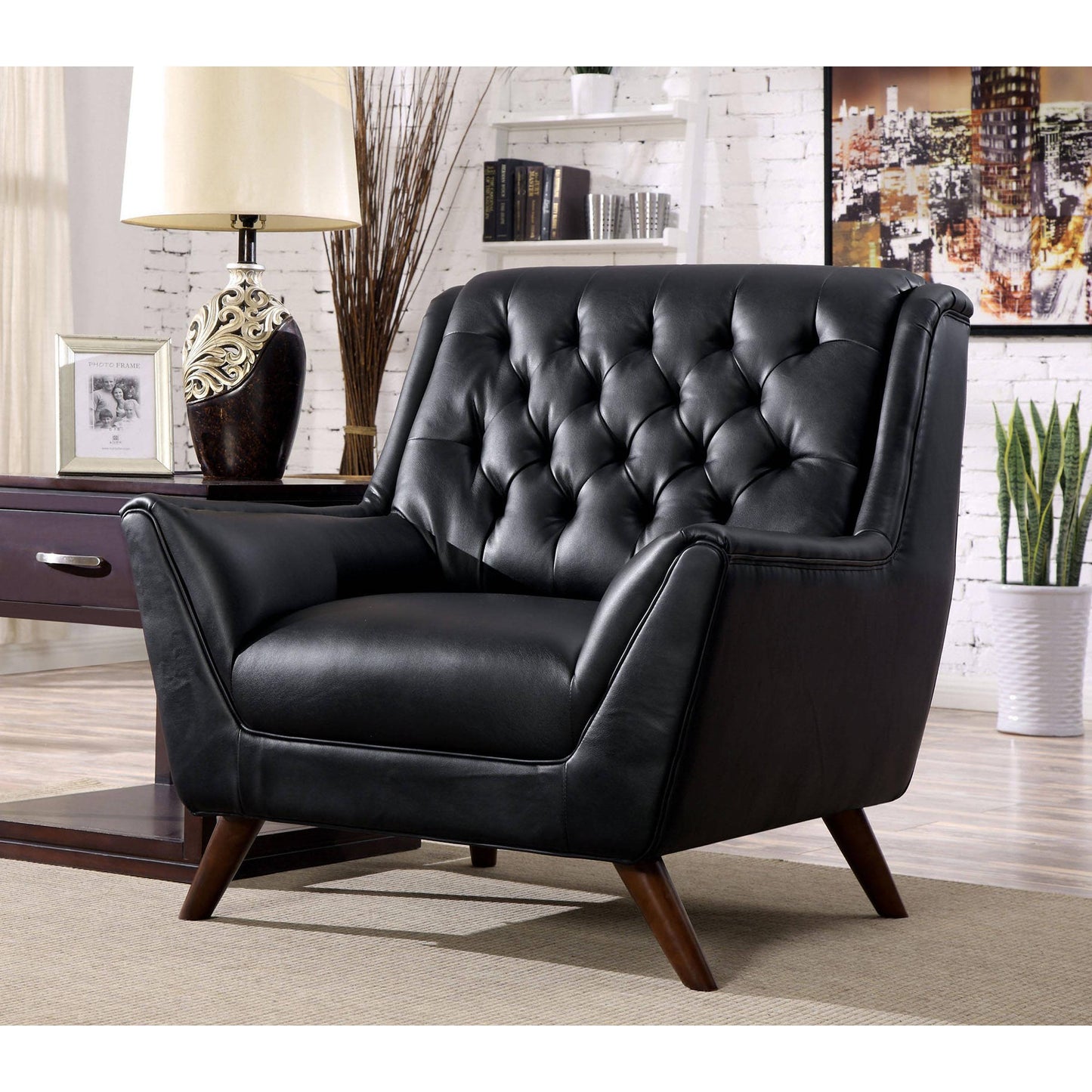 Furniture of America Leia Stationary Bonded Leather Chair CM6035BK-CH IMAGE 1